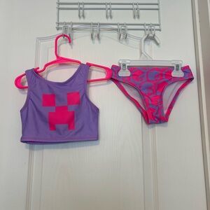 Adorable Minecraft two-piece swimsuit set 💜🎮